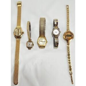 Vintage Lot of 5 Womens Watches - All Untested - Bulova Seiko Pulsar Texas Instr